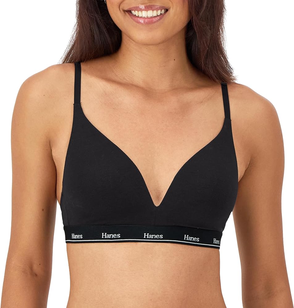 Hanes Womens Originals Contour Wireless Bra, Stretch Cotton T-Shirt Bra, Full Coverage Bra