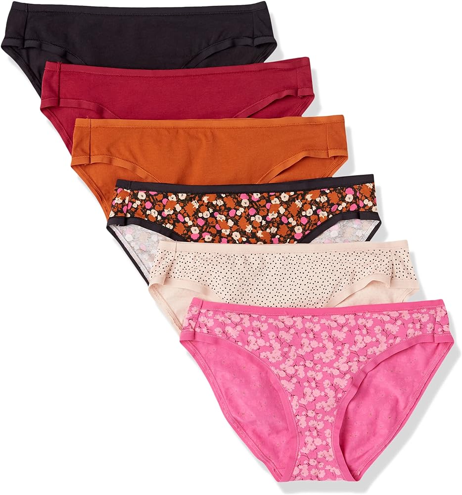 Amazon Essentials Women's Cotton Bikini Brief Underwear (Available in Plus Size), Multipacks