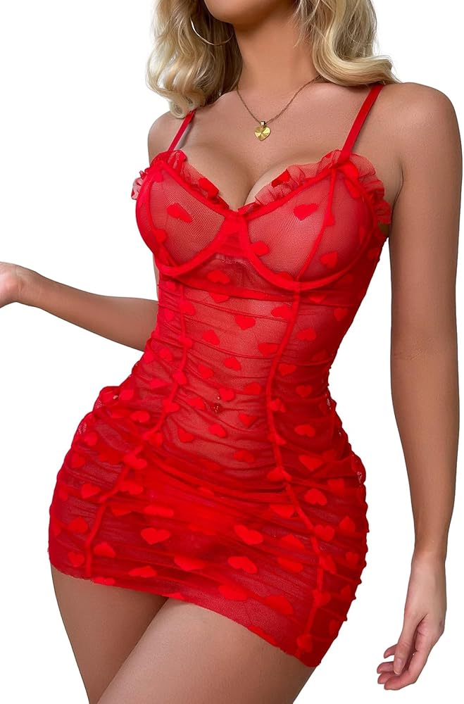 Lilosy Sexy Heart Underwire Lingerie Babydoll Nightwear for Women