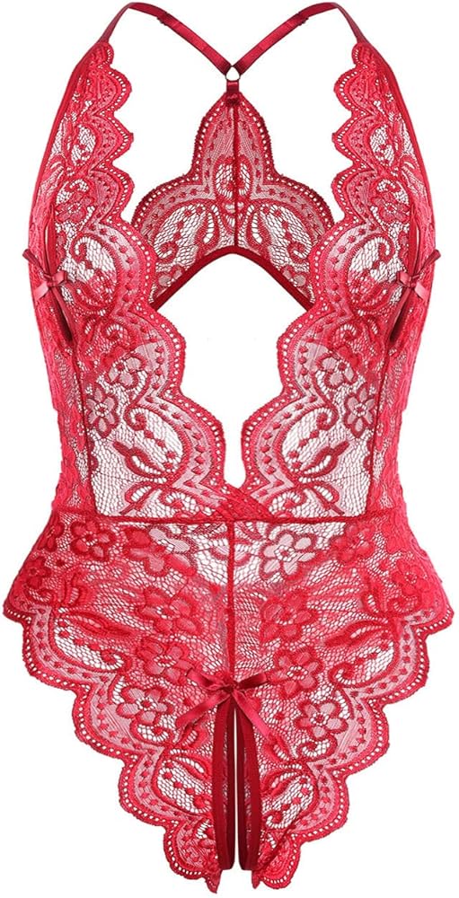 Women's Plus Size Sexy Lingerie One Piece Women Deep V Teddy Floral Lace Bodysuit Babydoll