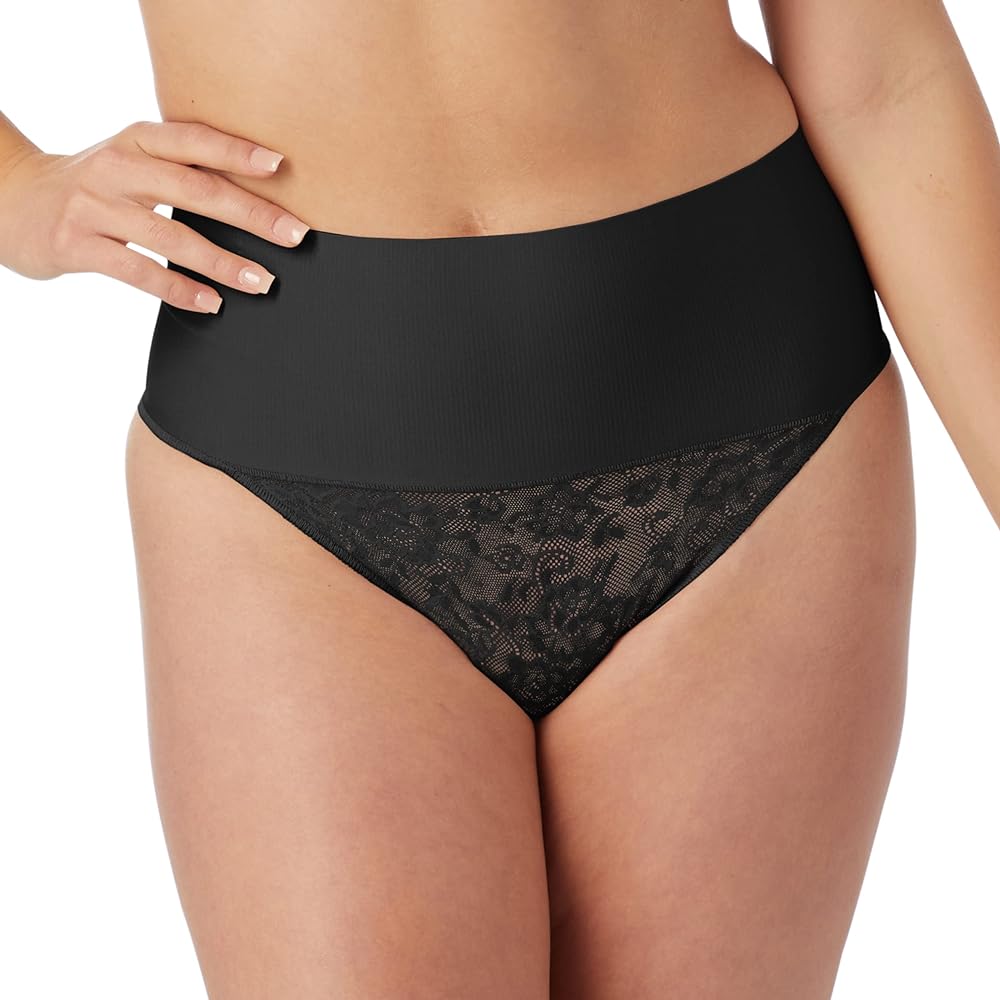 Maidenform Women's Lace Thong Shapewear, Firm Control Shaping Thong with Lace, Moisture-Wicking Shapewear