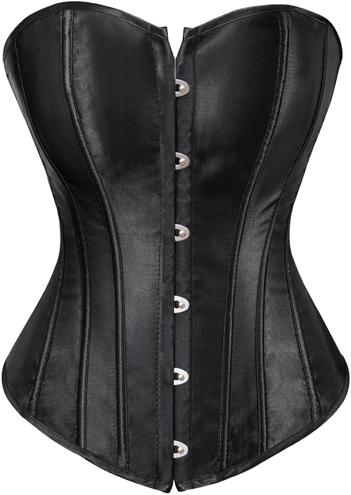 Zhitunemi Women's Bustier Corset Top Sexy Lingerie Sets Black Satin Waist Cincher