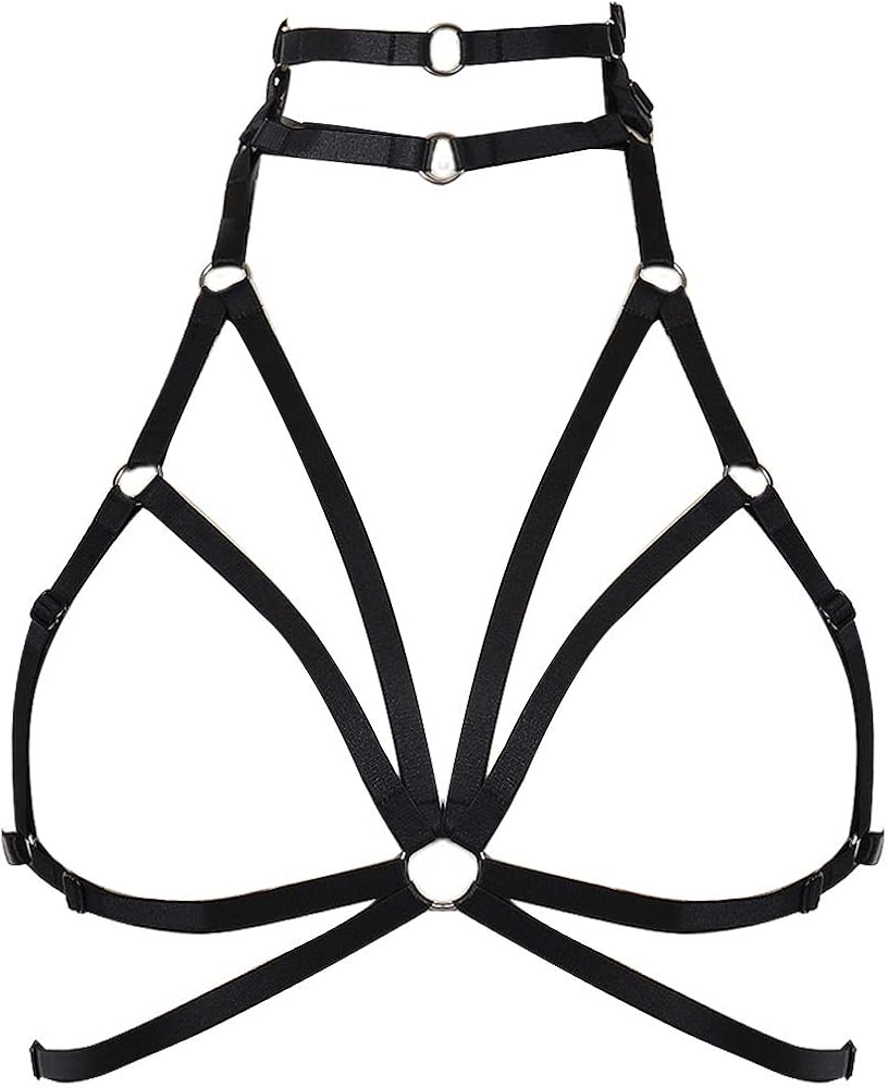 Body Harness for Women Bra Goth Stretchy Fabric Halloween Plus Size Punk Chest Strap Belt Festival Rave Lingerie cage