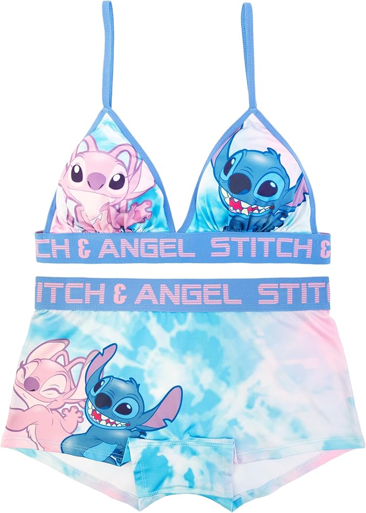 Disney womens Stitch and Angel Juniors Ladies Sports Bra & Boy Short Underwear Sets in Sizes Xs-xl