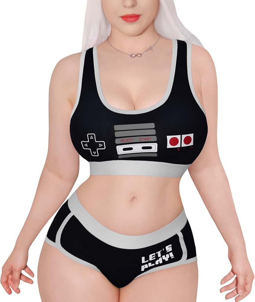 Littleforbig Women Cotton Camisole and Panties Sports loungewear Bralette Set - Let's Play Gamer Girl