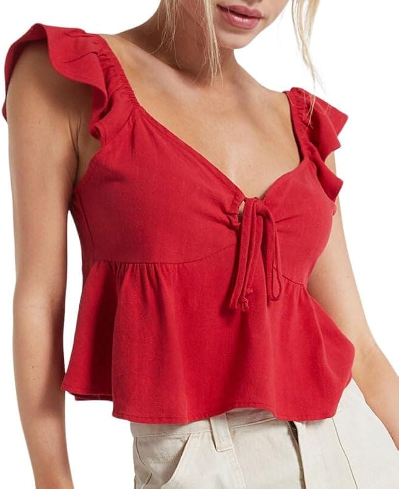 Women's Keyhole Linen Babydoll Top