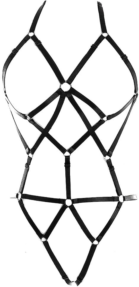 Womens Strappy Full Body Harness Lingerie Garter Belt Set Elastic Hollow Tops Punk Gothic Festival Rave Wear