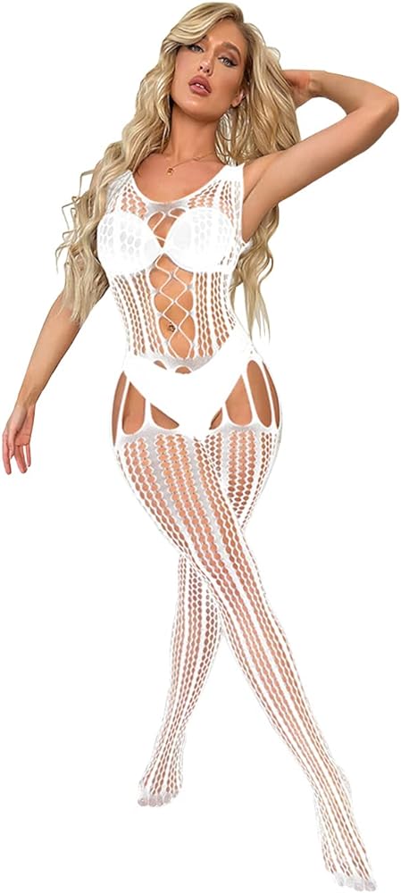 Women Fishnet Bodysuits,Sexy Mesh Babydoll,Women's Floral Lace Lingerie,Bodysuit Dress,One Piece Babydoll One Size