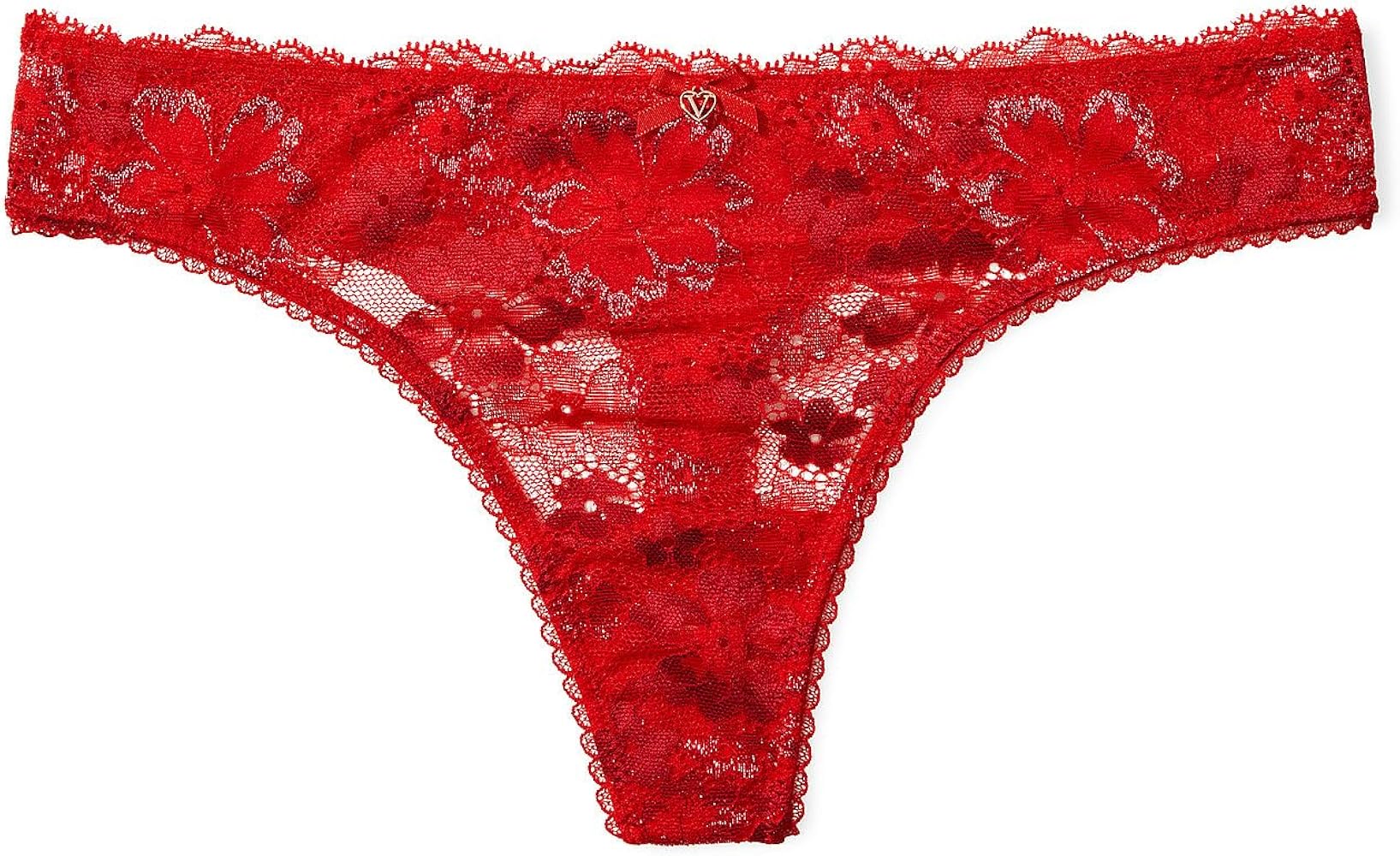 Victoria's Secret Lace Thong Underwear, Panties for Women, Body By Victoria, Red (XS)