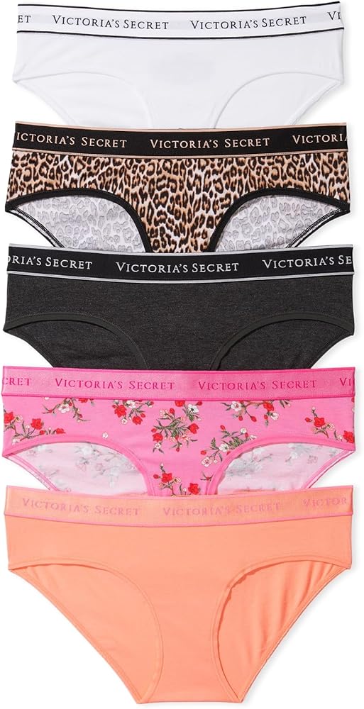 Victoria's Secret Women's Cotton Logo Hipster Underwear, Moderate Coverage Panties for Women, Multi Pack (XS-XXL)