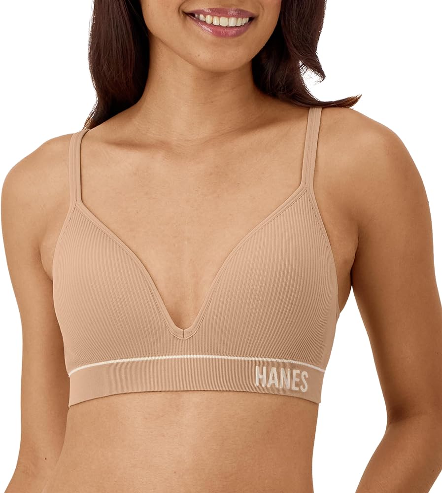 Hanes womens Originals Contour Wireless Seamless Rib Bralette