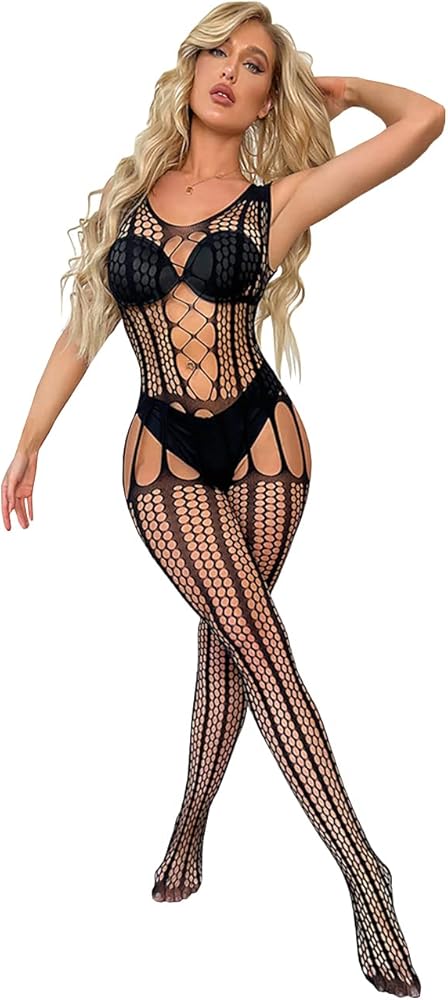 Women Fishnet Bodysuits,Sexy Mesh Babydoll,Women's Floral Lace Lingerie,Bodysuit Dress,One Piece Babydoll One Size