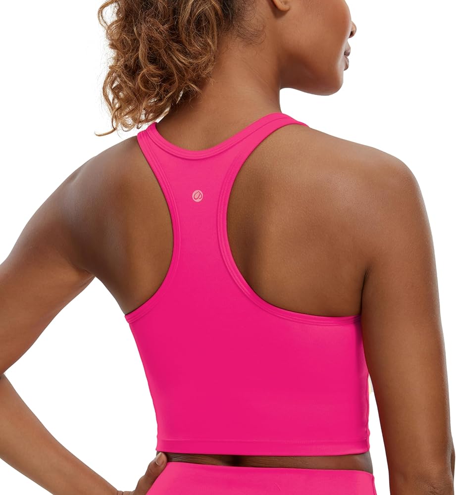 CRZ YOGA Butterluxe Womens Y-Back Racerback Longline Sports Bra - Padded Scoop Neck Workout Crop Tank Top with Built in Bra