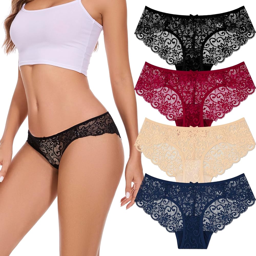 Sunm Boutique Womens Underwear Invisible Seamless Bikini Lace Underwear Half Back Coverage Panties