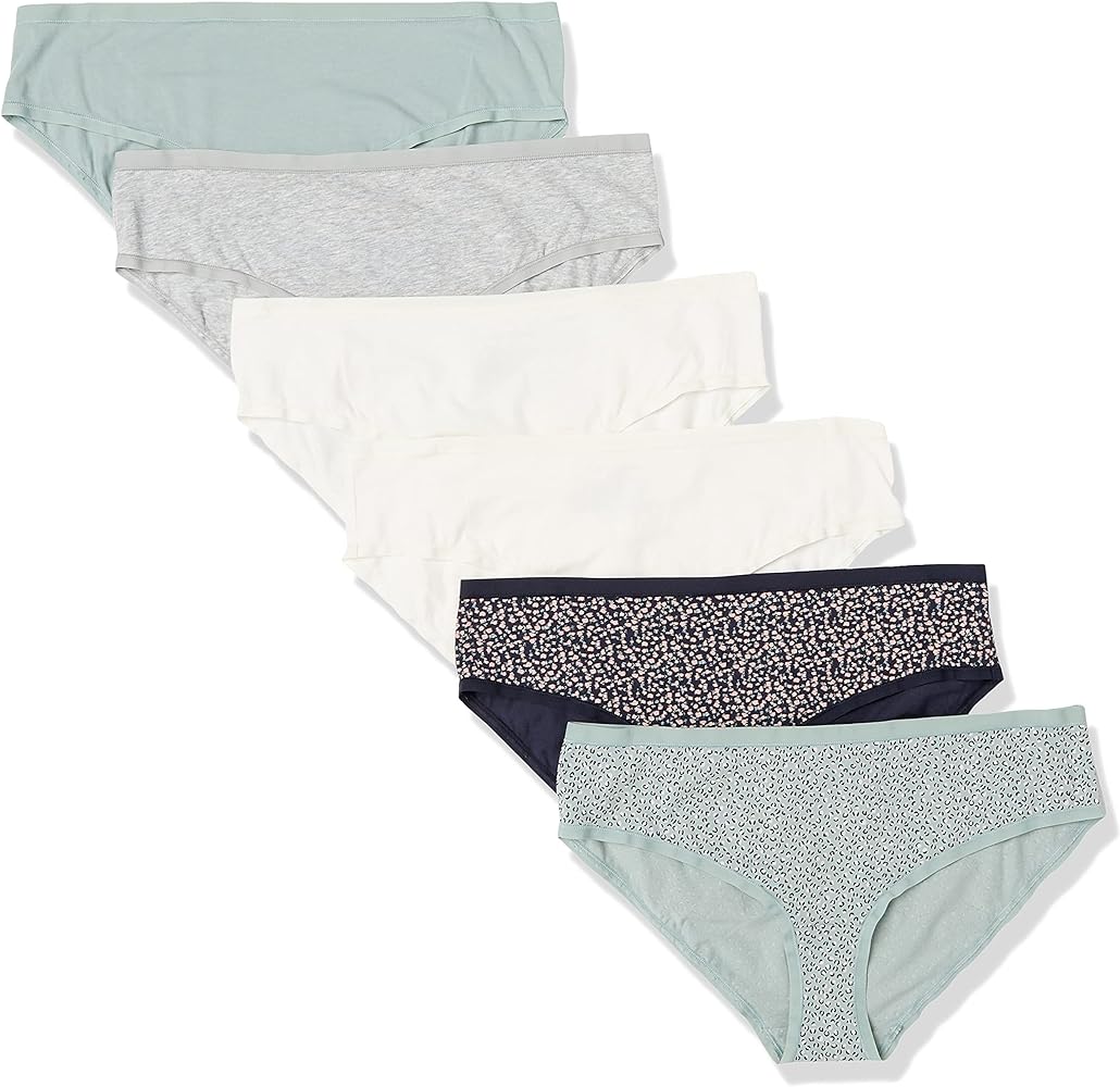 Amazon Essentials Women's Cotton Hipster Underwear (Available in Plus Size), Pack of 6