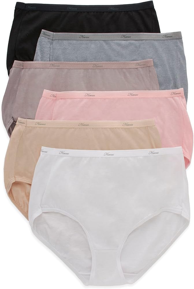 Hanes Women's High-Waisted Brief Panties, 6-Pack, Moisture-Wicking Cotton Brief Underwear (Colors May Vary)