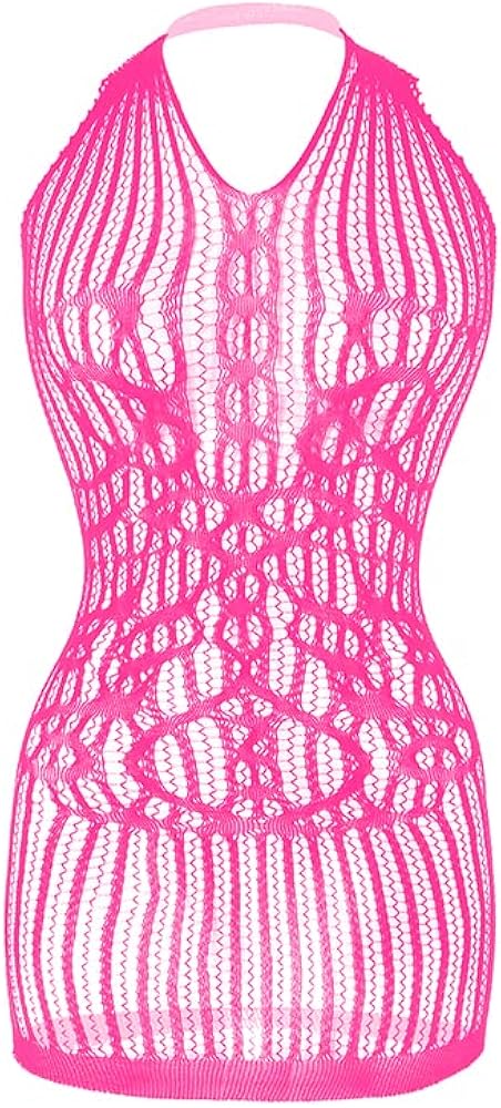 Women Fishnet Lingerie Sleepwear One Piece V-Neck Babydoll Mini Dress One Size