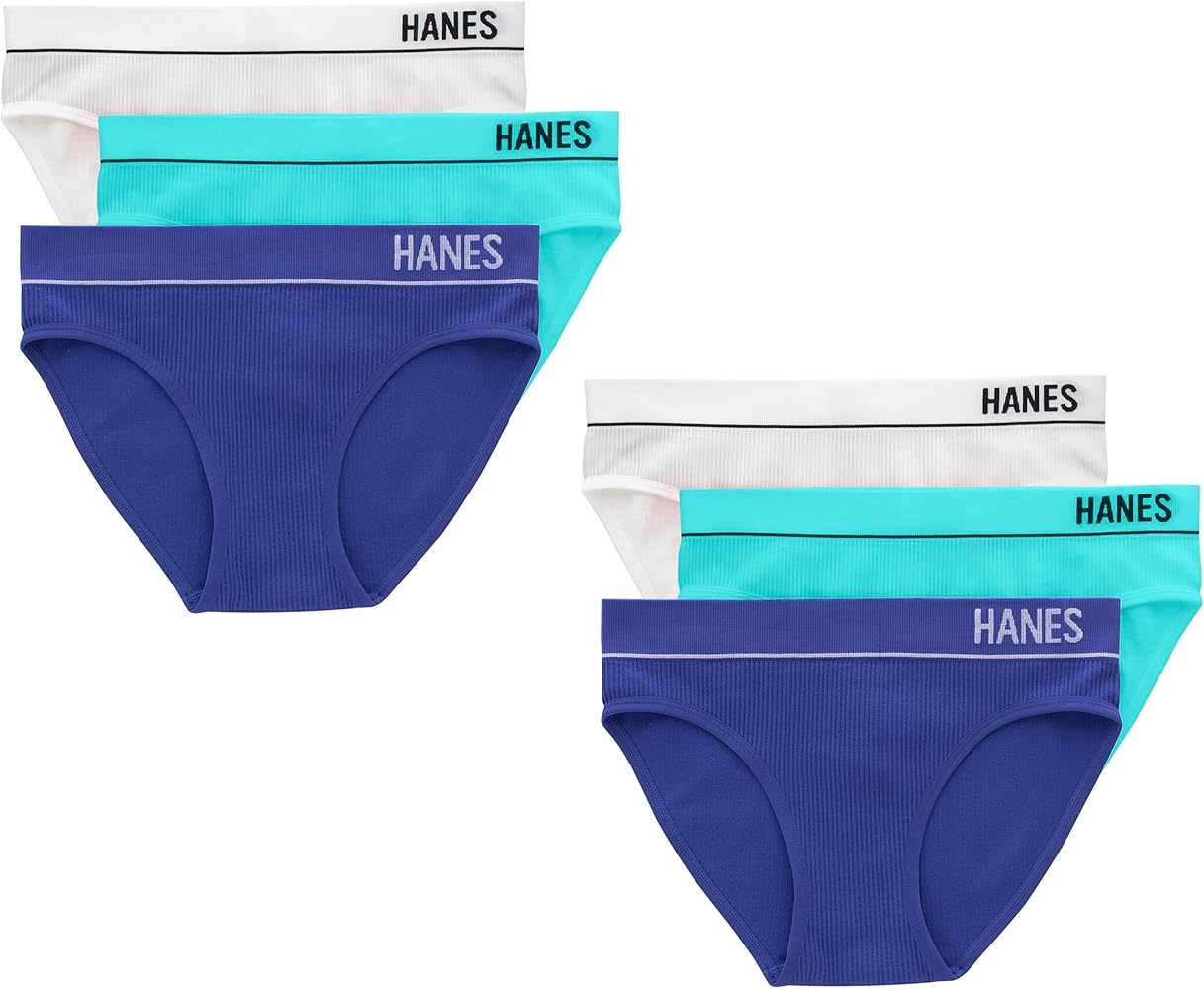 Hanes Womens Originals Seamless Stretch Rib Bikini Panties Pack, Assorted Colors, 6-Pack