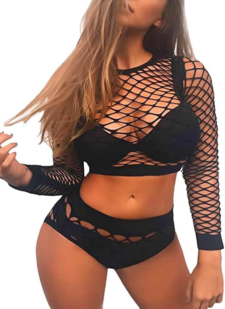 Womens Lingerie Set Fishnet Top and Panty Two Piece Babydoll Cover up