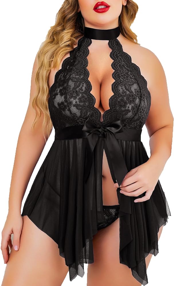 Avidlove Plus Size Babydoll for Women High Waist Teddy Chemise Floral Lace Lingerie