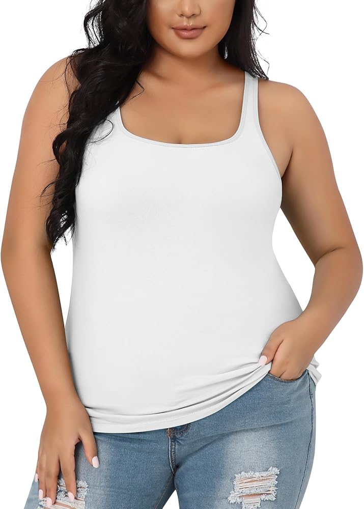 V FOR CITY Plus Size Tank Top for Women with Shelf Bra Adjustable Wide Strap Camisole Summer Basic Cotton Udershirts 1X-5X