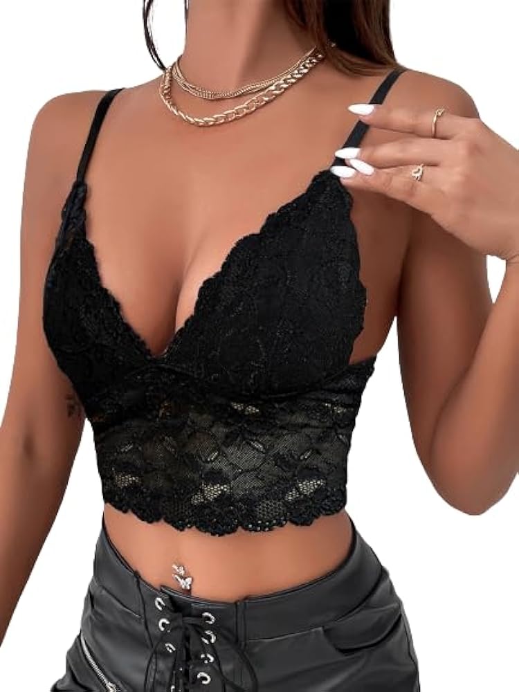 SOLY HUX Womens Lace Cami Crop Tops Spaghetti Strap Sexy V Neck Bustier Going Out Tops Camisole Bralette