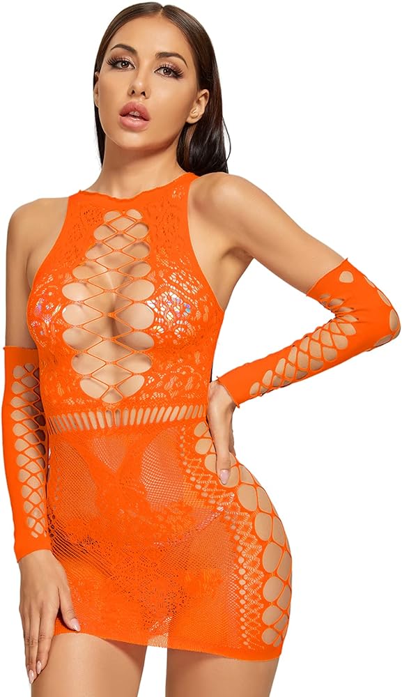 HiSexy Women Sheer Butterfly Fishnet Dress Babydoll Medium Sleeve Lingerie Set Mesh Sexy Babydoll Chemise