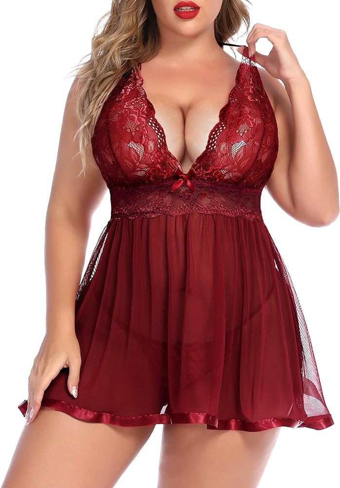 Avidlove Women Plus Size Babydoll Lingerie Lace Chemise Mesh Sleepwear