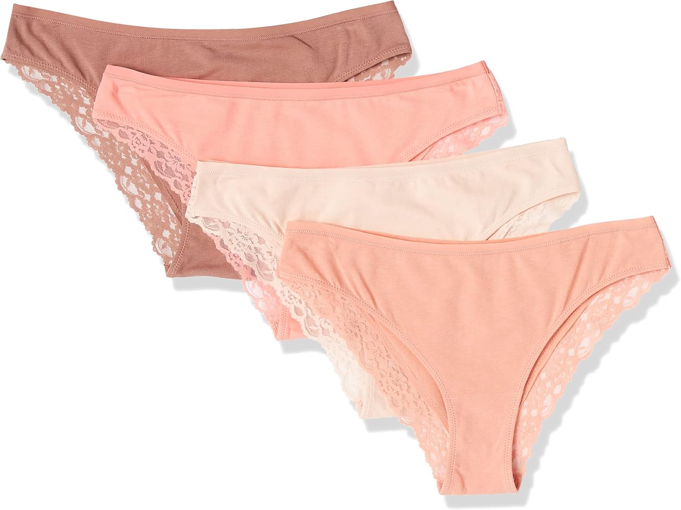 Amazon Essentials Women's Cotton and Lace Cheeky Brazilian Underwear, Pack of 4