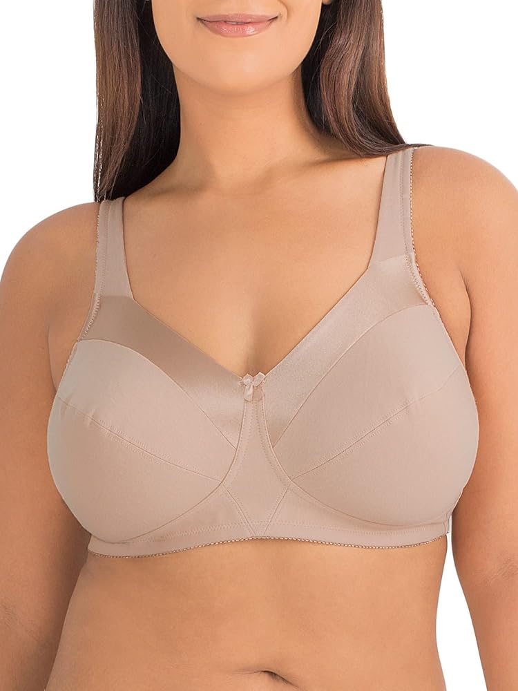 Fruit of the Loom Women's Seamed Soft Cup Wirefree Cotton Bra with Satin Trim