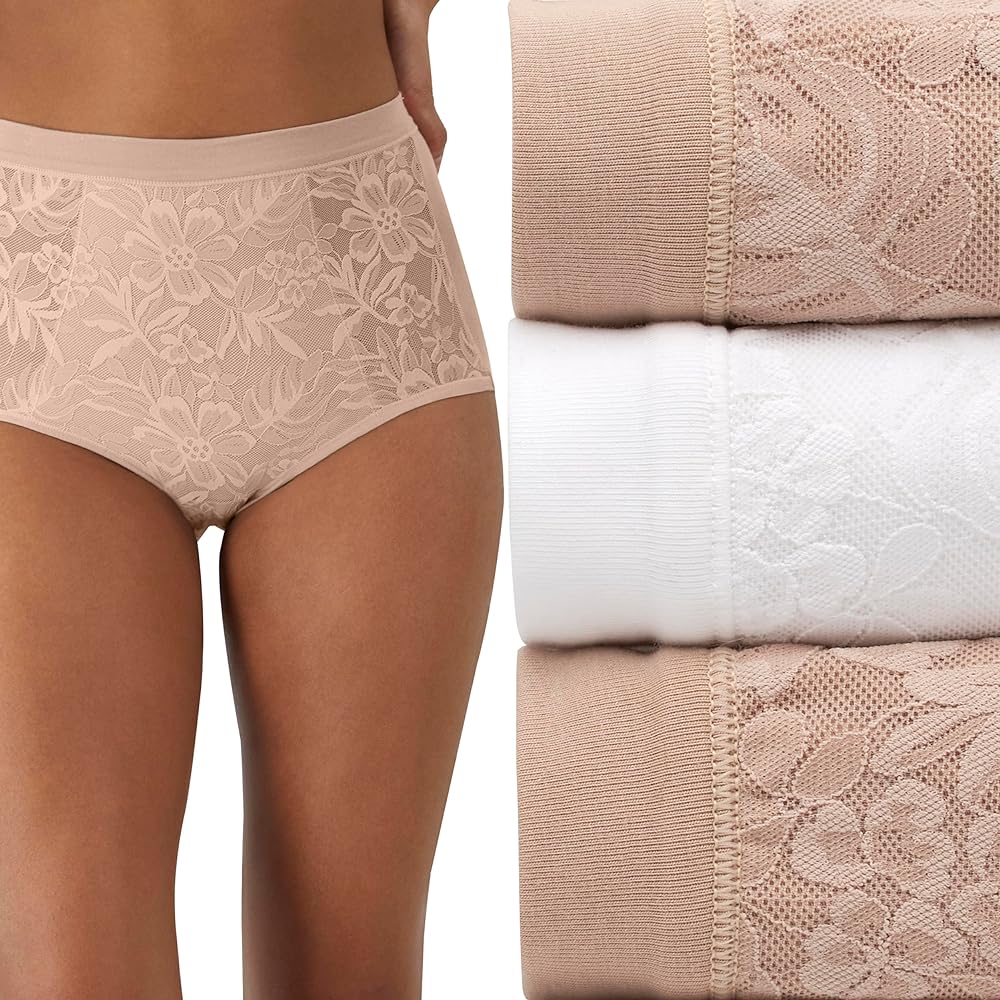 Bali Women's Breathe High-Rise Brief Panty, Breathable Lace Modal Brief Underwear, 3-Pack