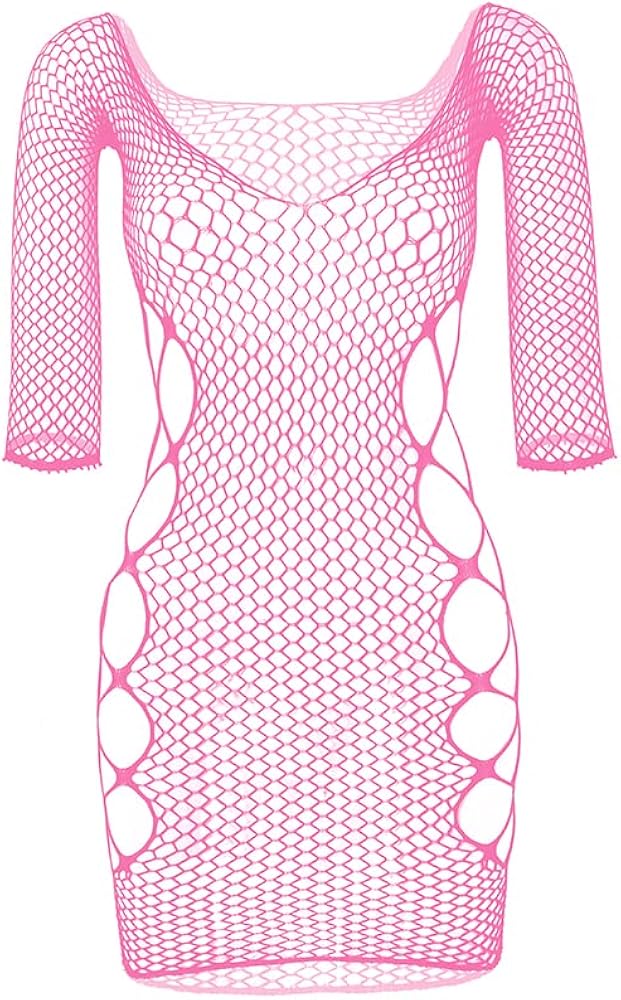 Women Fishnet Lingerie Sleepwear One Piece Babydoll V-Neck Mini Dress One Size