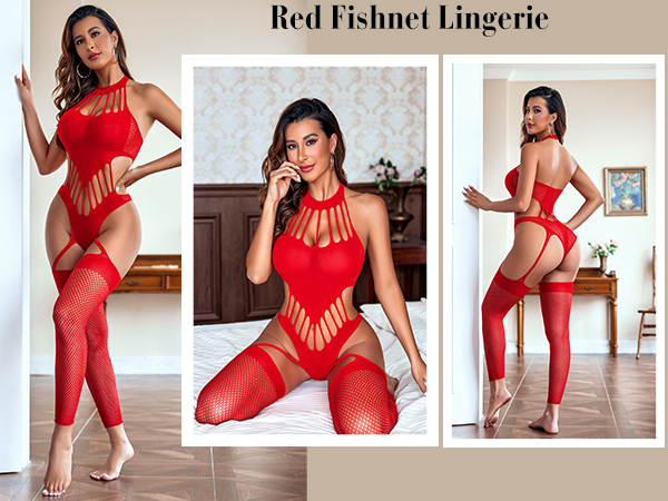 red fishnet lingerie