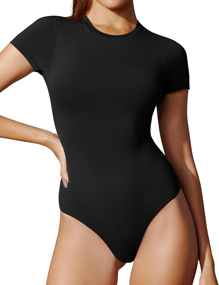 IUGA Long Sleeve Bodysuits for Women Crew Neck Body suit Women's Slimming Basic Tummy Control Bodysuit Tops