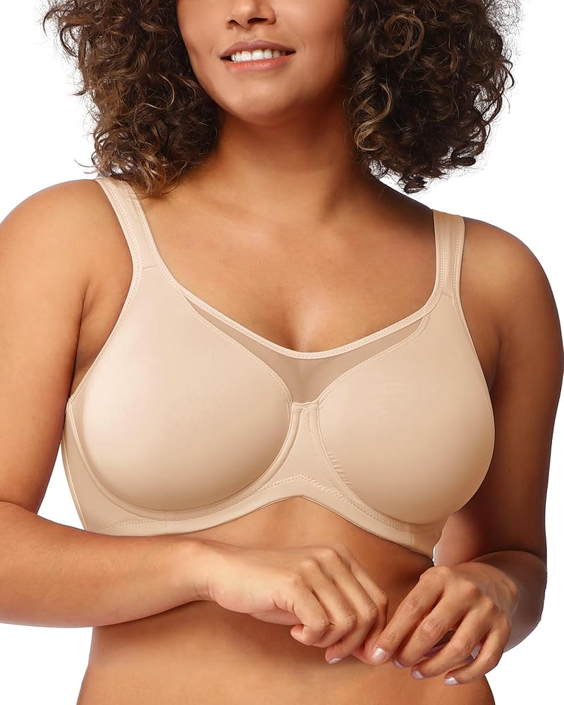 HSIA Minimizer Bras for Women Plus Size, Full Coverage T-Shirt Unlined Bra with Underwire & Wide Strap for Heavy Breast