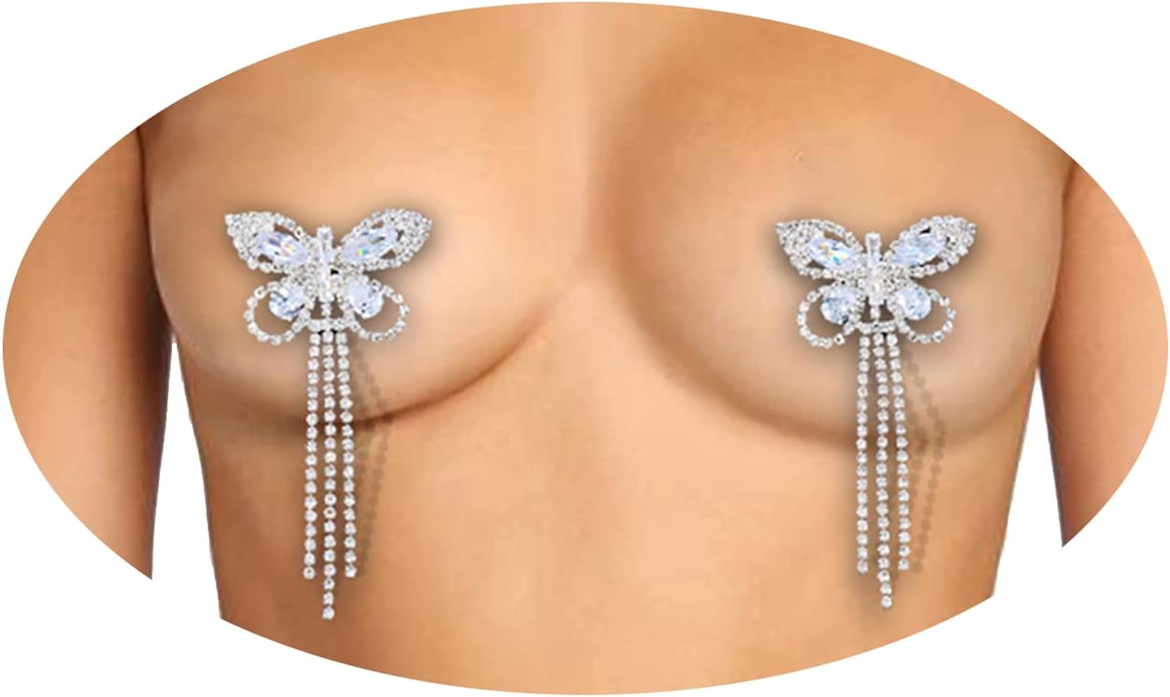 Sexy Butterfly Rhinestone Chest Body Jewelry Nipple Chain Festival Nipple Stickers Rhinestone Breast Cover Shiny Crystal Chest Stickers Accessories for Women