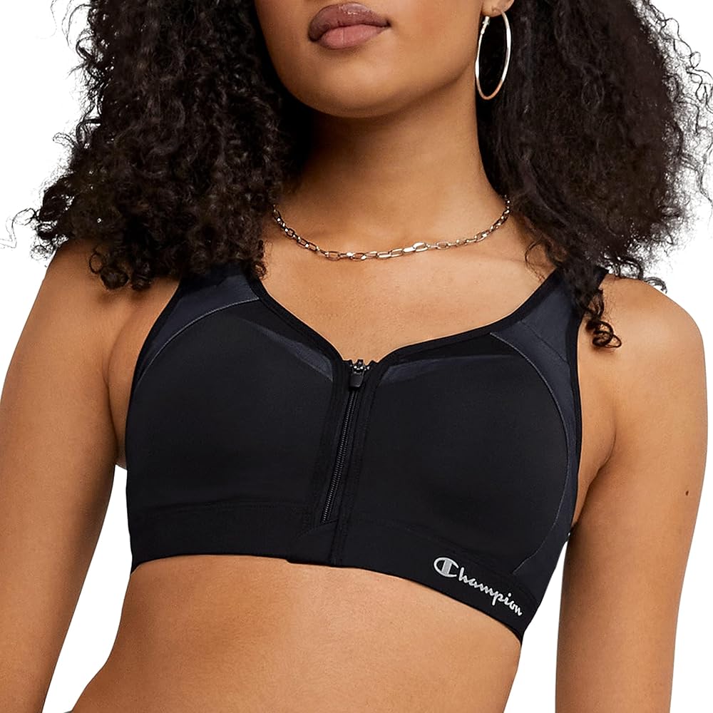 Champion Women's Sports Bra, Motion Control Zip High-impact Sports Bra, Wirefree Bra for Women