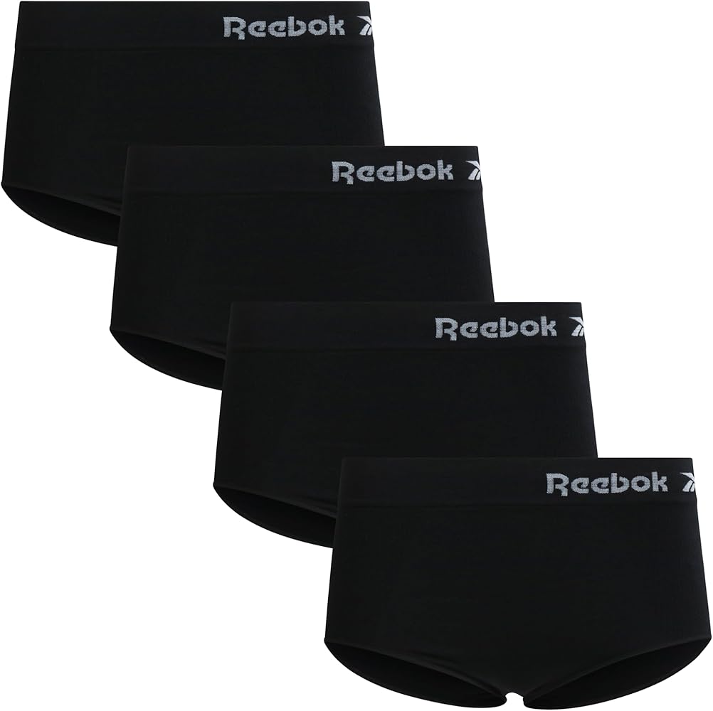 Reebok Women's Briefs - 4 Pack High Waist Stretch Performance Seamless Panties - High Waisted Underwear for Women (S-XL), Size Medium, All Black