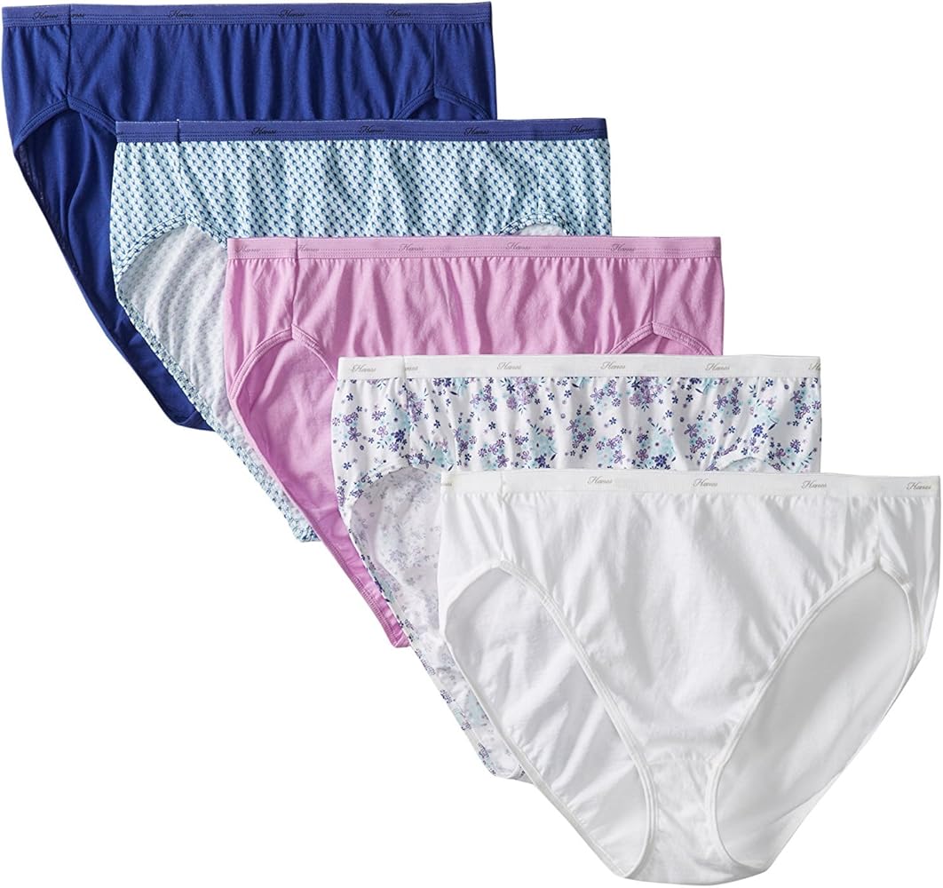 Hanes Women's Core Cotton Hi Cut Panty (Pack of 5) (6, Assorted)