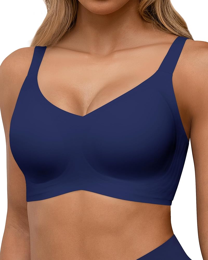 Seamless Bras Full Coverage Wireless Push Up Bra for Women No Underwire Comfort V Neck Bralettes with Support