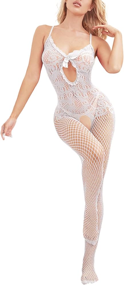 Women Babydoll Stretchy Fishnet Bodystocking Lingerie Full Body Stockings Mini Teddy Chemise Nighties Sleepwear Halter V Neck