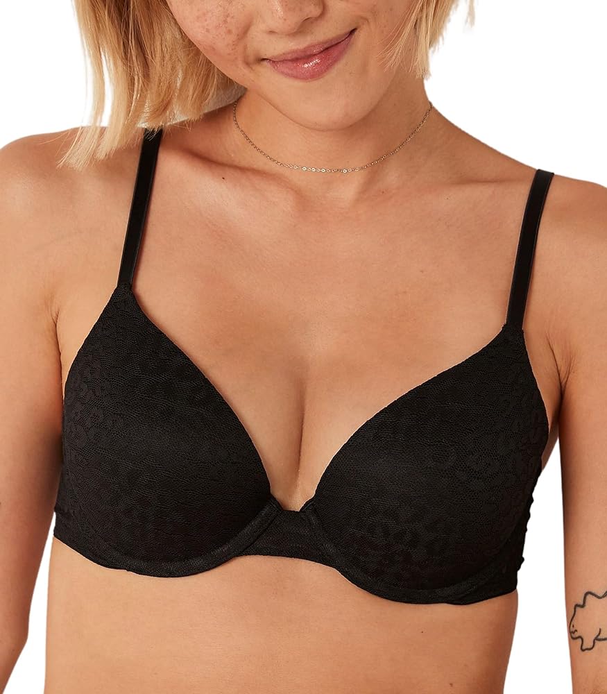 Victoria's Secret Pink Wear Everywhere Push Up Bra, Lace, Padded, Smoothing, Bras for Women, Black (32B)