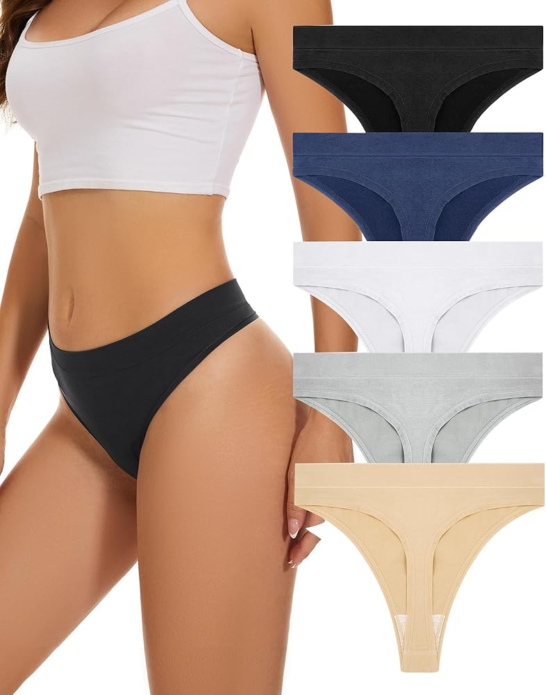 voenxe High Waisted Seamless Women Underwear Thongs,High Rise No Show Ladies Thong,Breathable Comfortable Undies Tanga Panty