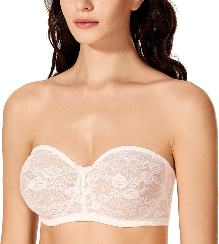 DOBREVA Women's No Padding Strapless Lace Bra Underwire Multiway See-through