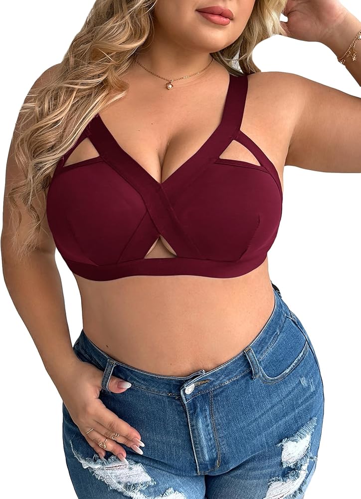 SOLY HUX Women's Plus Size Bras Cut Out Wireless Bra Comfort Everyday Bralette