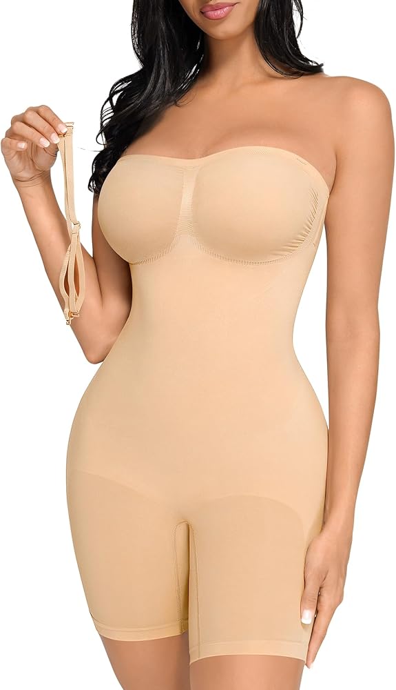 FeelinGirl Strapless Bodysuit for Women Tummy Control Shapewear Seamless Sculpt Body Shaper with Removable Straps