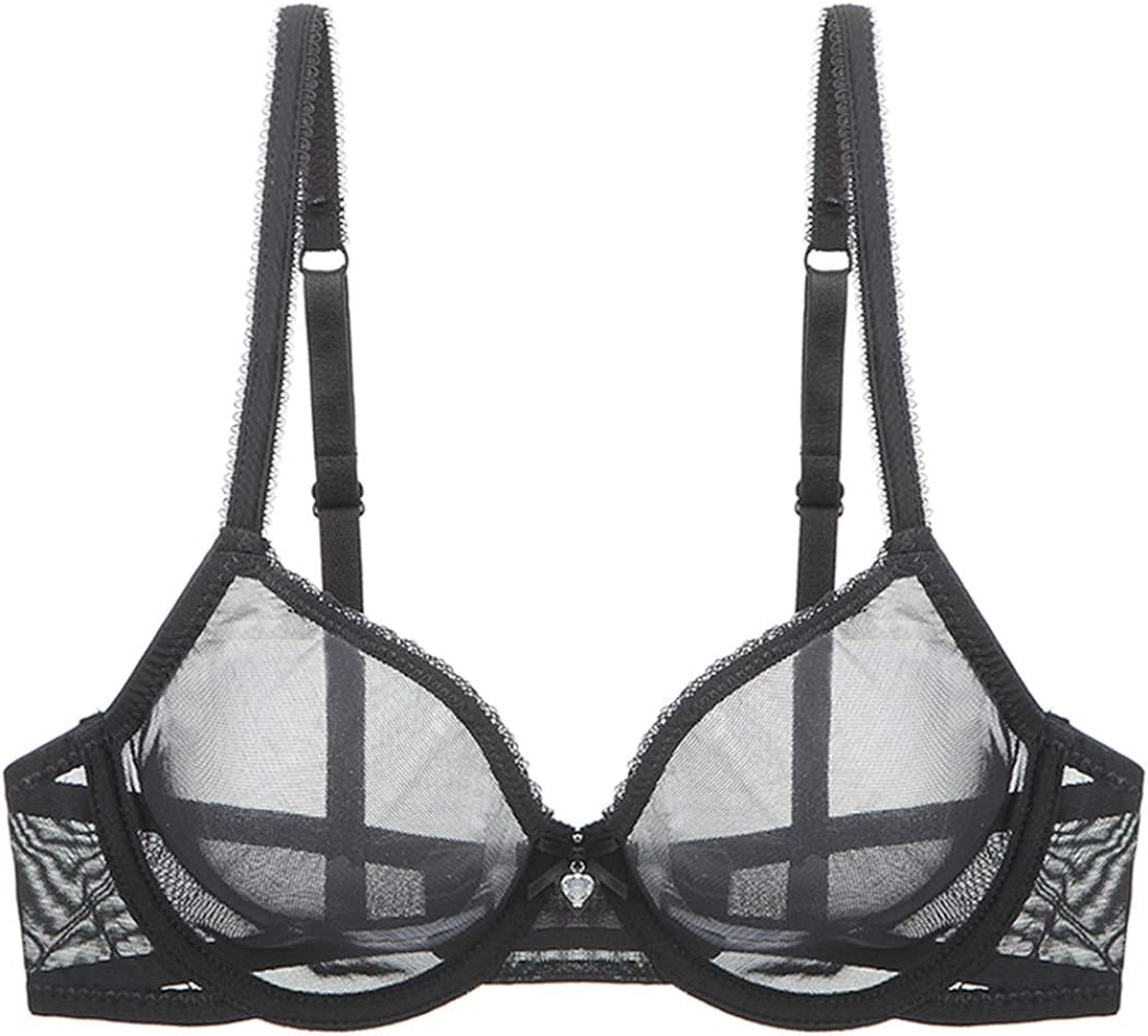 YANDW Sexy Sheer See Through Bras Unlined Underwire Lace Mesh Non Padded Ultra Thin Clear Bralette