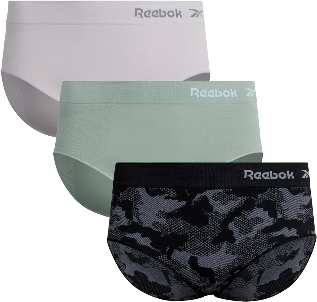 Reebok Women's Hipster Panties - 3 Pack Stretch Performance Hipsters Plus Size Panties - Seamless Underwear for Women (1X-3X), Size XX-Large, Black/Green/Lily