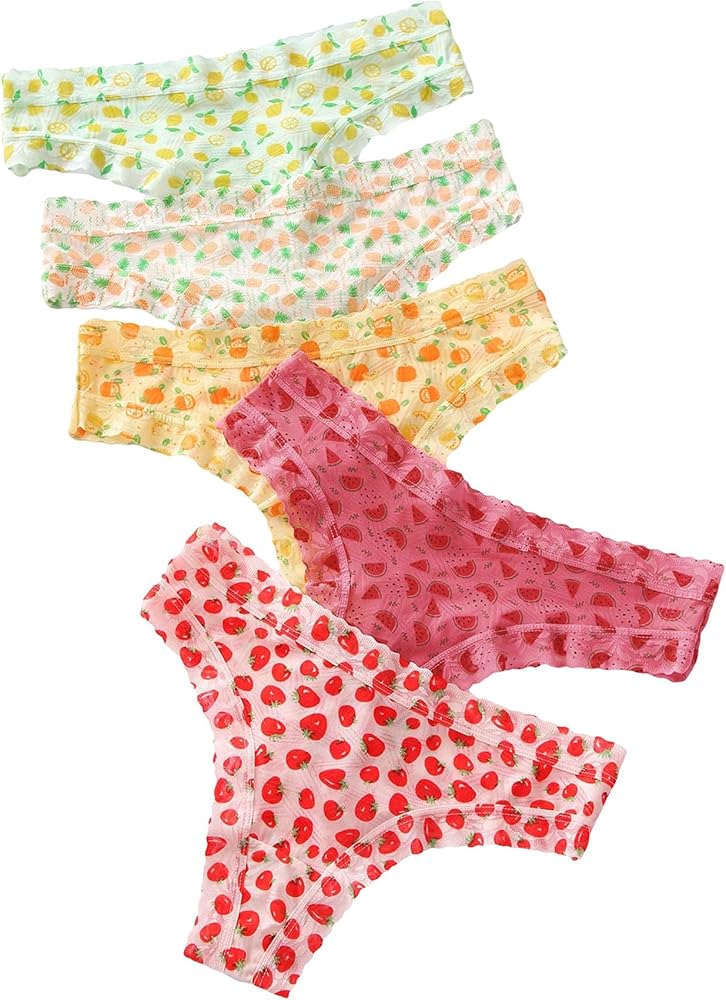 SweatyRocks Women's Cute Graphic Print Hipster Panties Mid Rise Comfy Underwear Briefs 5 Pack