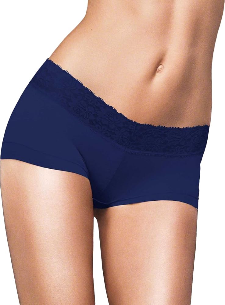 Maidenform Womens Cotton Dream Boyshort with Lace(40859)-Navy-6